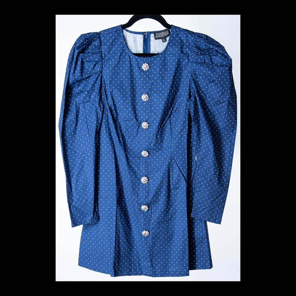 Danielle Bernstein Womens Blue Rhinestone Long Sleeve Party Mini Dress M NWT